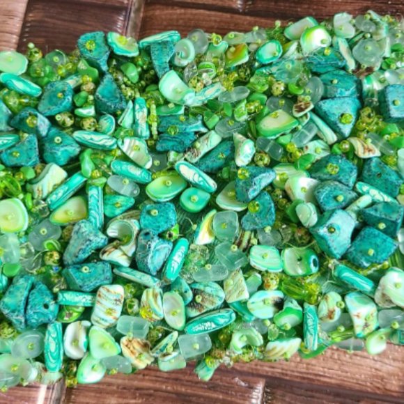 Vintage Handmade Natural Green Shell Mother of pearl Mosaic Clutch Bag - Picture 10 of 10